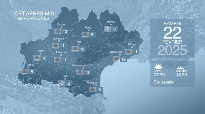 Meteo en Occitanie du Samedi 22 février 2025 à 07 heures