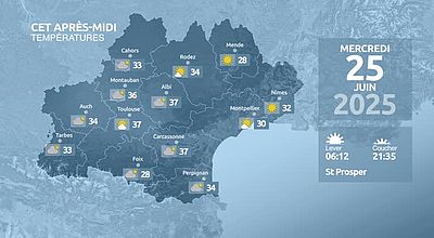 Meteo en Occitanie du Mercredi 25 juin 2025 à 07 heures