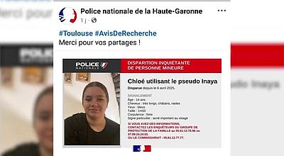 Colomiers : Chloé, une adolescente de 14 ans, est portée disparue depuis 3 mois