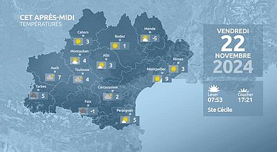 Meteo en Occitanie du Vendredi 22 novembre 2024 à 07 heures