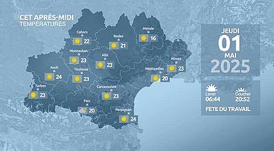 Meteo en Occitanie du Mercredi 30 avril 2025 à 23 heures
