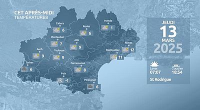 Meteo en Occitanie du Jeudi 13 mars 2025 à 07 heures