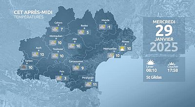 Meteo en Occitanie du Mardi 28 janvier 2025 à 23 heures