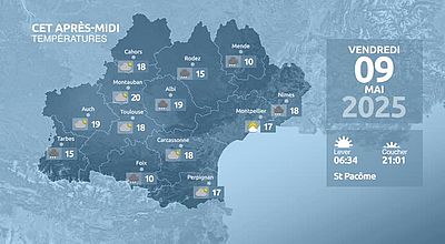 Meteo en Occitanie du Vendredi 09 mai 2025 à 07 heures