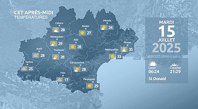 Meteo en Occitanie du Lundi 14 juillet 2025 à 23 heures