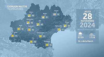 Meteo en Occitanie du Mercredi 27 novembre 2024 à 16 heures