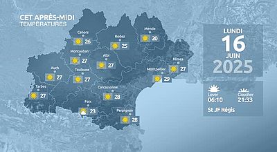 Meteo en Occitanie du Lundi 16 juin 2025 à 07 heures