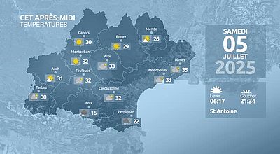 Meteo en Occitanie du Samedi 05 juillet 2025 à 07 heures