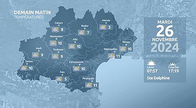 Meteo en Occitanie du Lundi 25 novembre 2024 à 16 heures