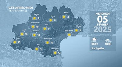 Meteo en Occitanie du Mercredi 05 février 2025 à 07 heures